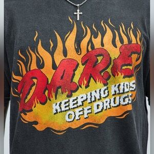 D.A.R.E. Keeping Kids Off Drugs Flame Graphic T-Shirt | Unisex Small Black Tee